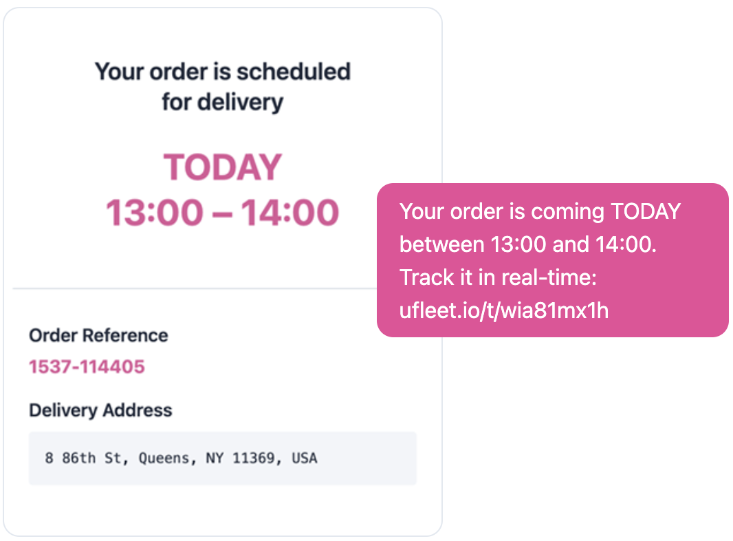 ufleet customer portal screenshot showing scheduled delivery time